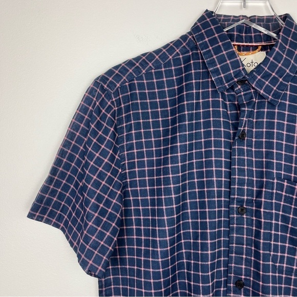 KOTO URBAN OUTFITTERS Navy Pink Short Sleeve Button Up Shirt Small - Picture 2 of 12
